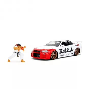 Jada Street Fighter Ryu 1:24 Nissan Skyline GTR die-cast bil med figur