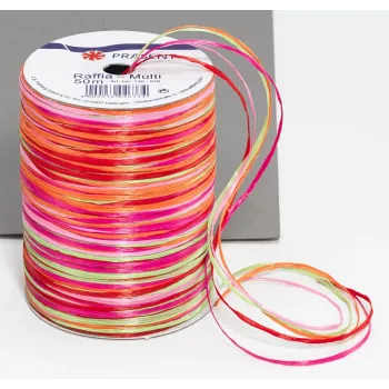 C.E. PATTBERG raffia gavebånd mat pink/rød/orange/grøn 3,0 mm x 50,0 m
