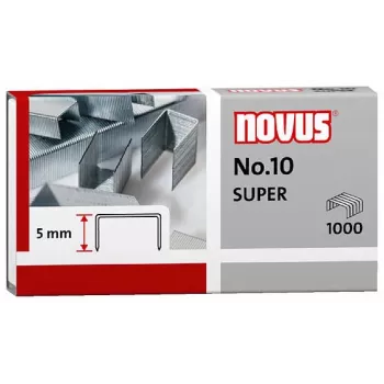 Novus Dahle No.10 SUPER hæfteklammer - 5 mm benlængde - rustfrit stål - 1000 hæfteklammer - kapacitet 20 ark