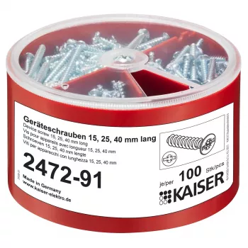 Kaiser Elektro 2472-91 sortimentsæske med apparatskruer, 100 stk. pr. størrelse 3,2x15/25/40 mm