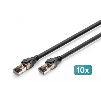 DIGITUS CAT 8.1 S/FTP patchkabel, Cu, LSZH, 0,5 m, sort, 10 stk.