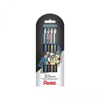 Pentel Dual Metallic Gel Pen Set - 4 Pens (Black, Blue, Gold, Silver) - 0.5 mm - Blister Pack