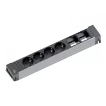 Bachmann Power Frame ALU Desk Power Unit 6-Slot 4x Type E stikkontakter 2x RJ45 Cat.6 2m kabel
