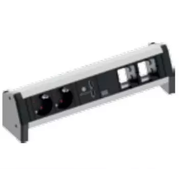 Bachmann DESK 1 bordtilslutningspanel, aluminium, sort, 2 AC-stikdåser, 230 V, 16 A, USB-ladefunktion