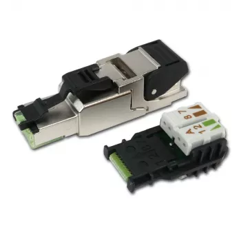 Telegärtner RJ45-stik MFP8 Cat.6a (Deep), T568A med formonteret støvhætte, robust zinkstøbt kabinet - 1 stk. (J00026A2004)