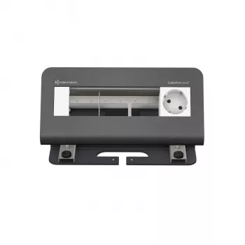 Kindermann CablePort desk² 4-fags bordtilslutningsplade - 4 Schuko-stikkontakter, 2x RJ45 Cat.6A, 2x USB-A, 1x HDMI, 1x USB-C, sort