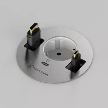 Kindermann CablePort table³ flush-mount bordtilslutningsenhed med 2x Schuko, 2x RJ45, 1x HDMI, 1x USB-A, sølv/sort