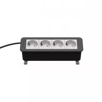 Kindermann CP Office Desk 4-vejs strømmodul (4 x Schuko, 3 m kabel, sølv/sort)