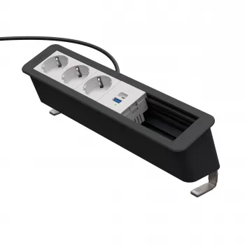 Kindermann CP Office Desk 6-f 3xStr 1xUSB A/C bordtilslutningspanel sølv/sort