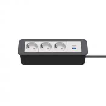 Kindermann CP Office Frame 4-fags bordtilslutningsmodul med 3x Schuko-stikkontakter og 1x USB-A-ladeport (7551000223)