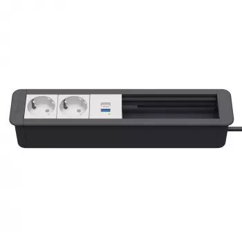 Kindermann CP Office Frame 6-fags med 2x strøm og 1x USB-ladefunktion, sølv
