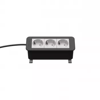 Kindermann CP Office Desk 3-fach stikdåse med 3 Schuko-stik, 2 m kabel, sølv/sort
