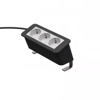 Kindermann CP Office Desk 3-fach stikdåse med 3 Schuko-stik, 2 m kabel, sølv/sort