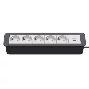 Kindermann CablePort Office Frame 6-fold 5x Schuko 1x USB-C PD 60W sølv