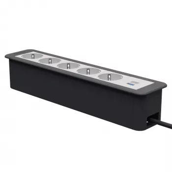 Kindermann CablePort Office Frame 6-fold 5x Schuko 1x USB-C PD 60W sølv