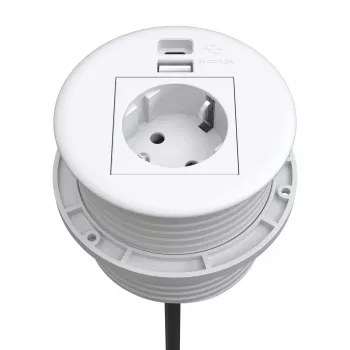 Kindermann CablePort Table White (STS-R90-2 weiß) - bordtilslutningspanel med 2x Schuko-stikdåser