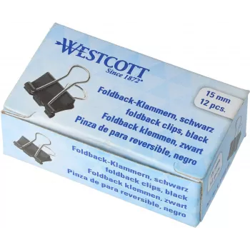 WESTCOTT 12 foldback-clips, 19 mm, sort/sølv, 12 stk.