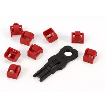 ALLNET TP/RJ45 Blocker rød 10-pak med sikkerhedsnøgle, støvdæksel, netværkssikkerhedslås (ALL-TP-RJ45-Blocker-10PCS)