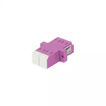 SYNERGY21 LC-LC Duplex Multimode OM4 fiberoptisk kobling, Erika Violet, PVC, flangemonteret, med ensidig lasersikkerhedsklap