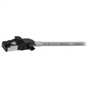 Synergy21 patchkabel RJ45, CAT6A 500MHz, 0,15m, grå, S/FTP, slimline rund d=4,5mm, TPE/LSZH (Superflex), AWG28, med CAT7-råmateriale, drejeligt stik