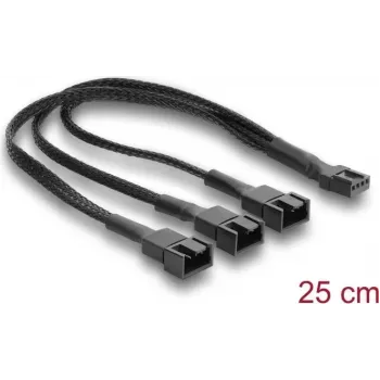 Delock blæserkabel-splitter 1 x 4-pin PWM hun til han + 2 x 4-pin (3 pins forbundet) han med flettet kappe 25 cm sort