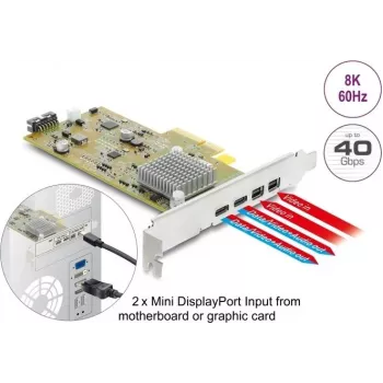 Delock PCI Express x4-kort til 2 x ekstern USB Type-C 40 Gbps (DP Alt Mode) hun - low profile-formfaktor