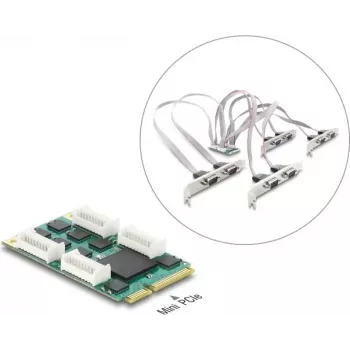 Delock Mini PCIe I/O full size-kort til 8 x seriel RS-232 DB9 med standard- og low profile-slotblænd