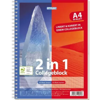 STYLEX 2-i-1 collegeblok DIN A4 linjeret og kvadreret