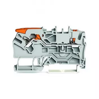 WAGO 2102-5201 2-leder-gennemgangsklemme med håndtag og trykknap, 2,5 mm², grå