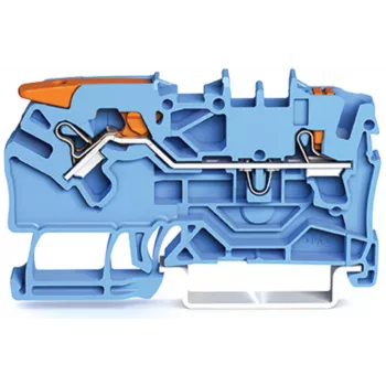 WAGO 2102-5204 2-Conductor Through Terminal Block with Lever and Push Button, 2.5 mm, Blue