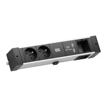 Bachmann Desk Rail - 2 m - indoor - type E - aluminium - plast - sort - sølv - 2 AC-stik