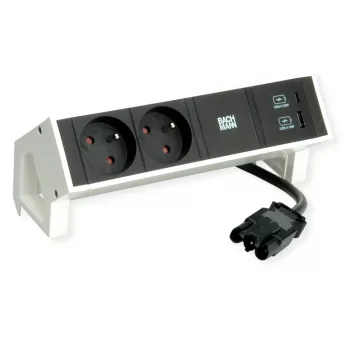 Bachmann DESK2 2x UTE 1x USB A/C 22W 0,2m RAL9010 - bordstikdåse