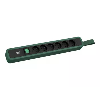 Bachmann PRIMO 2 6x stikdåse type E med kontakt og ophængningsøje 2,0 m CEE 7/7 stik fyrregrøn (RAL 6028)