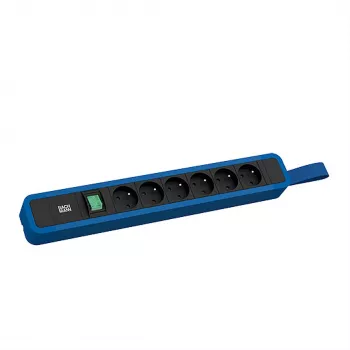 Bachmann PRIMO 2 stikdåse 6x type E-stik med kontakt og ophængningsøje 2,0m CEE7/7 stik RAL5010 ensianblå