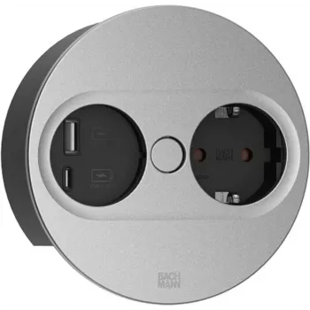 Bachmann TWIST 2 stikdåse med 1x Schuko-stik og 1x USB A/C, 2,0m kabel, sort/rustfrit stål