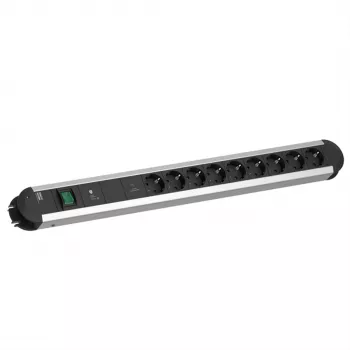 Bachmann PRIMO 9x CEE 7/3 stikdåse med kontakt, 2,0m kabel, sort