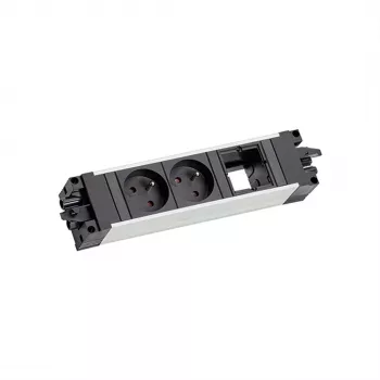 Bachmann 906.0238 STEP ALU bordstrøm- og datamodul, 2x type E stikkontakter, 2x Keystone-slots, 3 m kabel, sølv/sort