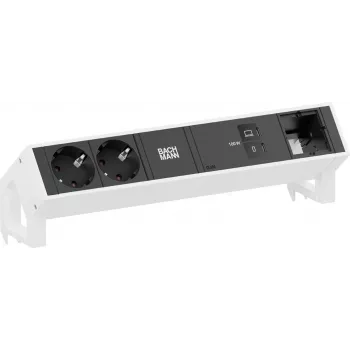 Bachmann DESK2 2x CEE 7/3 1x USB-C 100W 1x Custom Module 1 m RAL 9010 ren hvid bordstrøm- og datamodul