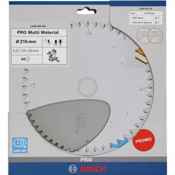 BOSCH PRO træ-/multimateriale-rundsavklinge 216 mm, dobbeltpak