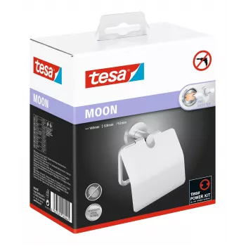 Tesa MOON toiletpapirholder med låg, selvklæbende, rustfrit stål-look, sølv, 1 stk.