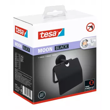 Tesa MOON BLACK toiletpapirholder med låg, selvklæbende, sort, 1 stk.