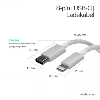 Flexline USB-C til Lightning-kabel, PD, hvid, 0,5m (FL31-13050)