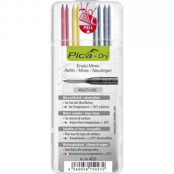 Pica DRY Refills Basis - grafit, røde og gule miner (10-pak) til Pica-Dry Longlife trykblyant