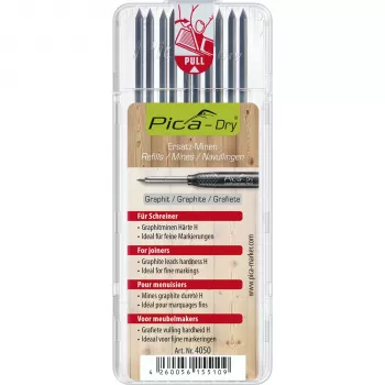 Pica DRY påfyldningsminer til tømrer - 9 miner (grafit, rød, gul) 2,8 mm