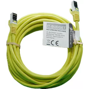 IT-BUDGET Full Copper Premium-patchkabel - Flex AWG 26 - Cat.8.1 - 2000 MHz - halogenfri - PoE+ - 40 Gbit - gul - 5 m