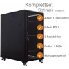 IT-BUDGET 19 inch netværksskab SRK - komplet sæt - 27HE - BxD 800x800 mm - glas-/ståldør - 4 aktive blæsere - PDU - hylder - formonteret - sort (99ITB19SRK2788GSM)
