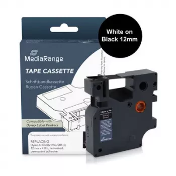 MediaRange etiketbåndskassette kompatibel med Dymo 12mm x 7m hvid på sort (MRDY45021)