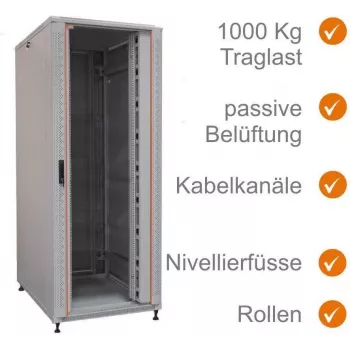 IT-BUDGET 19 inch netværksskab SRK - 42U - BxD 800x800 mm - transparent-/ståldør - kabelkanaler - flatpack - lysegrå (90ITB19SRK4288GGN)