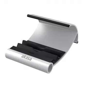 Akasa Leo aluminiums- og sort tabletstativ med tre betragtningsvinkler