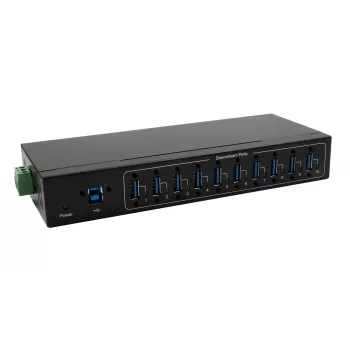 Exsys USB 3.2 Gen 1 10-port Metal-hub med DIN-skinne-kit, VIA VL811+ Chipsæt, 5 Gbps, 5V/4A strømforsyning, 1,8m kabel